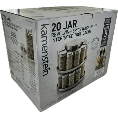 Kamenstein 17 Jar Revolving Spice Rack with Integrated Tool Caddy